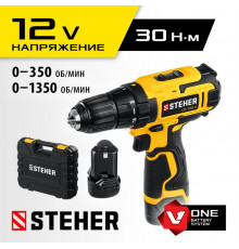 Дрель-шуруповерт STEHER 12В, 2 АКБ (2А*ч), в кейсе CD-120-2