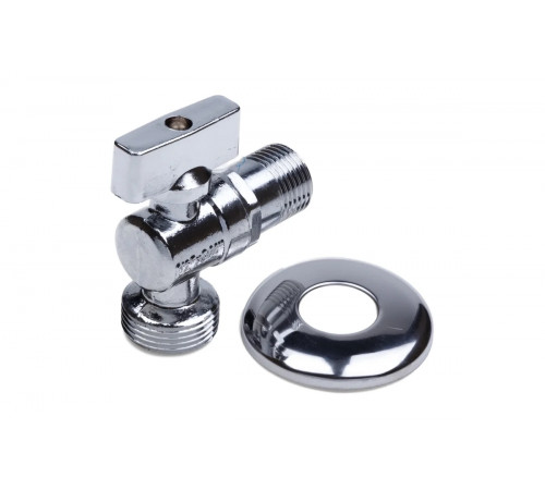 Кран шаровой угловой с удлинено резьбой ММ 1/2" х 3/4" флажок, Cr AQUALINK