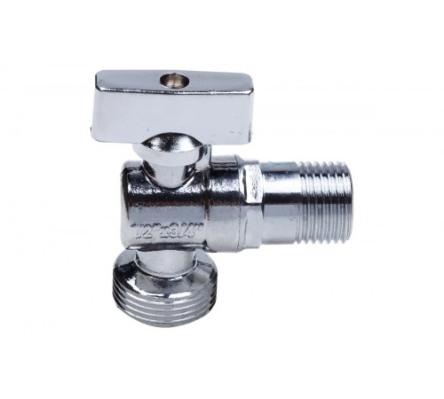 Кран шаровой угловой с удлинено резьбой ММ 1/2" х 3/4" флажок, Cr AQUALINK