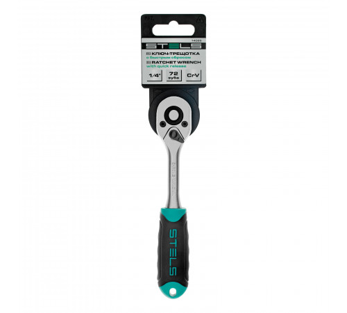 Ключ-трещотка 1/4", CrV, 72 зуба, с быстрым сбросом, матовый хром Stels