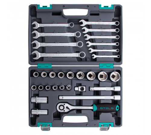 Набор инструментов, 1/2", CrV, пластиковый кейс 31 предмет Stels