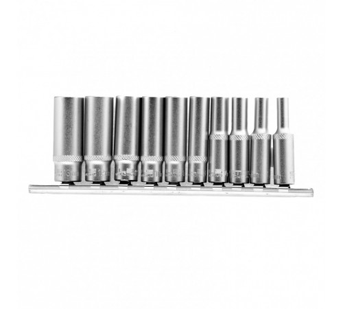 Набор удлиненных торцевых головок 1/4", 6 гранные, CrV, 4-13 мм, 10 штук Stels