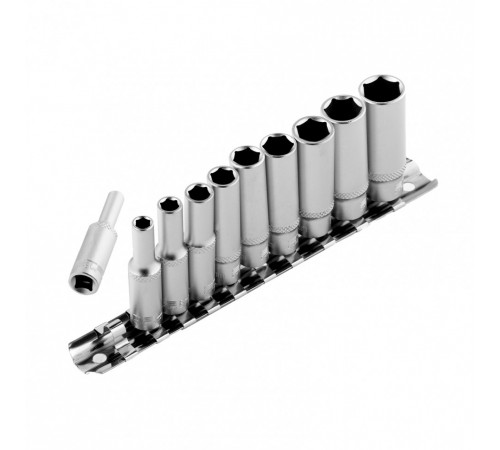Набор удлиненных торцевых головок 1/4", 6 гранные, CrV, 4-13 мм, 10 штук Stels