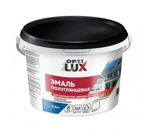 Эмаль акриловая универсальная Белая полуглянцевая 0,5 кг OPTILUX