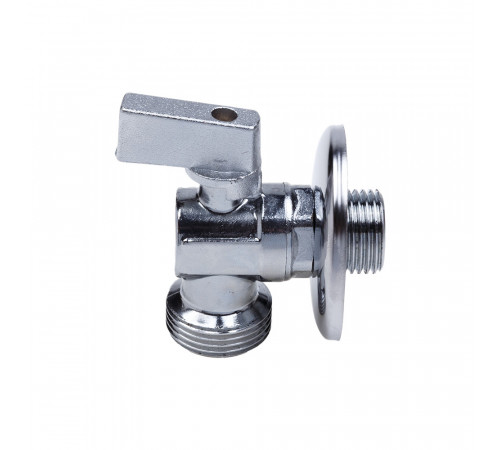 Кран шаровой угловой с обратным клапаном ММ 1/2" х 3/4" флажок, Cr AQUALINK