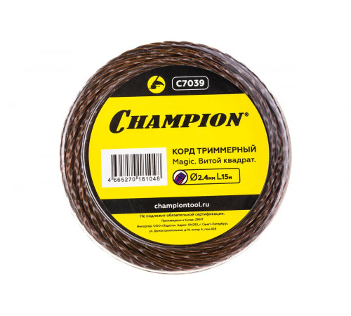 Леска триммерная, 2,4 мм х 15 м (витой квадрат) Champion Magic