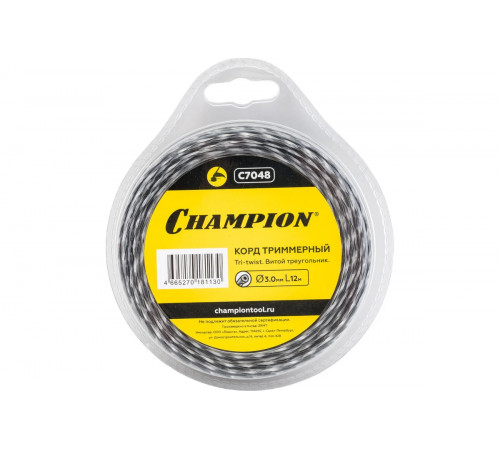 Леска триммерная, 3,0 мм х 12 м (витой треугольник) Champion Tri-twist