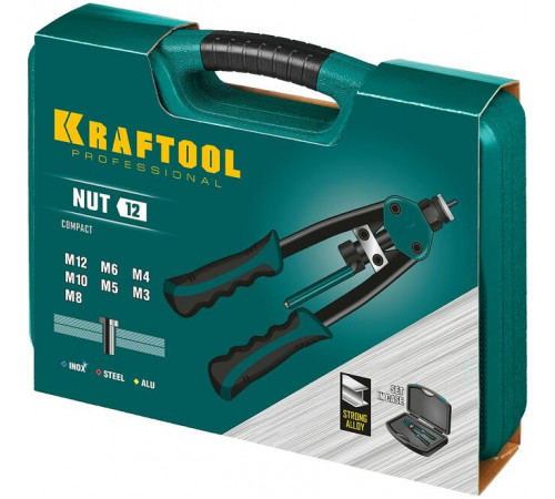 Резьбовой заклепочник двуручный KRAFTOOL NUT-12, в кейсе