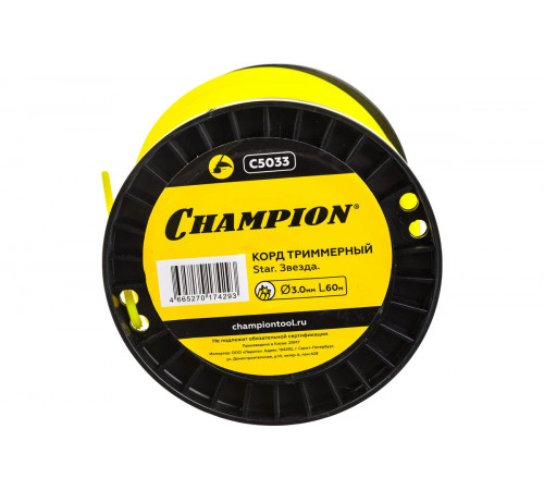 Леска триммерная, 3,0 мм х 60 м (звезда) Champion Star