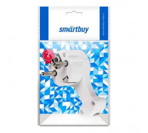 Вилка угловая плоская (8 мм) с/з с кольцом белая 16А 250В SMARTBUY