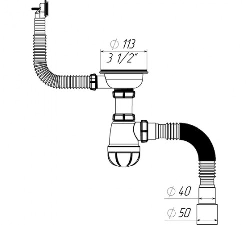 Сифон для мойки 3 1/2" х 40 с металлической решеткой Aquant