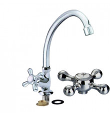 Смеситель для кухни, МОНО, эконом-серия, крепеж-гайка, хром, цинк Lemen LD-1009