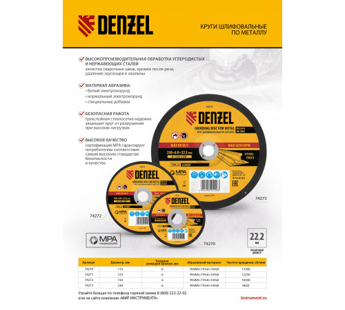 Круг зачистной по металлу 125х6х22 мм Denzel