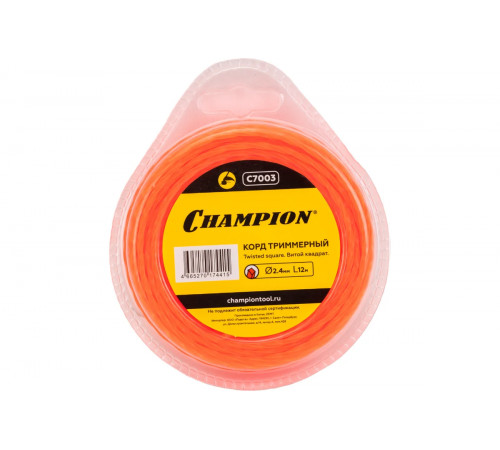 Леска триммерная, 2,4 мм х 15 м (витой квадрат) Champion Twisted Square
