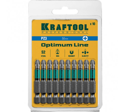 Бита PZ3, 50 мм, Е 1/4" KRAFTOOL Optimum line