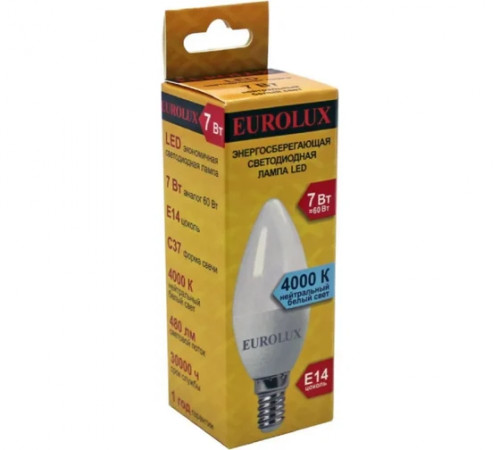 Лампа светодиодная LL-Е-C37-7W-230-4K-E14(свеча,7Вт,нейтр.,Е14) Eurolux
