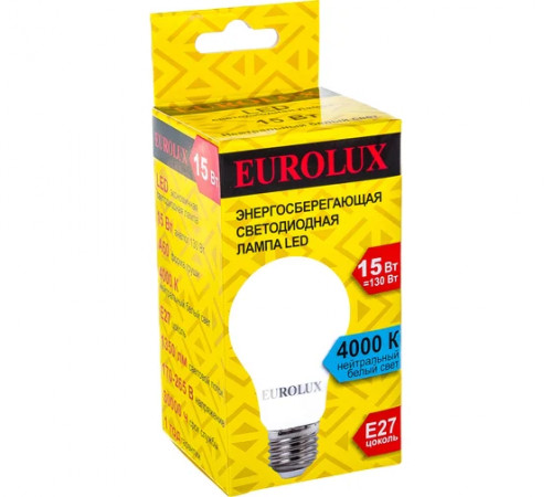 Лампа светодиодная LL-E-A60-15W-230-4K-E27(груша,15Вт,нейтр.,Е27) Eurolux