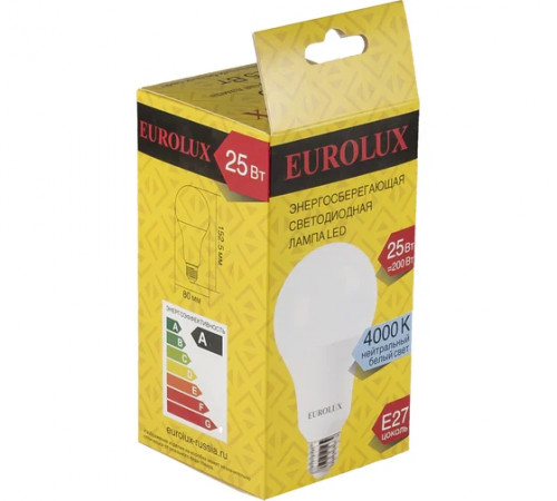 Лампа светодиодная LL-E-A70-25W-230-4K-E27(груша,25Вт,нейтр.,Е27) Eurolux