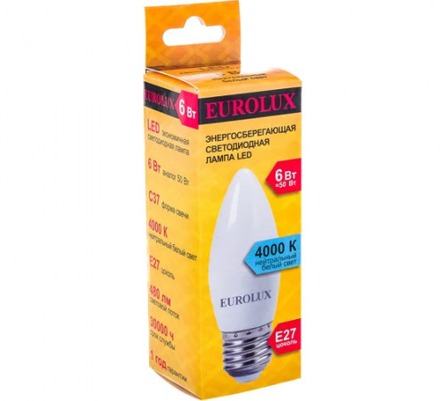 Лампа светодиодная LL-Е-C37-6W-230-4K-E27(свеча,6Вт,нейтр.,Е27) Eurolux
