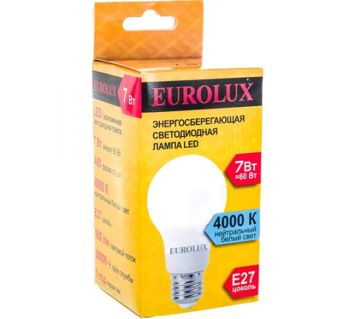 Лампа светодиодная LL-E-A60-7W-230-4K-E27(груша,7Вт,нейтр.,Е27) Eurolux