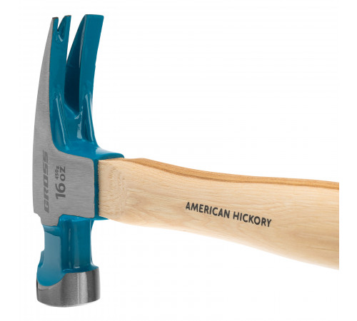 Молоток-гвоздодер, 450 г, угол 75, магнит, обрезиненная рукоятка American hickory GROSS